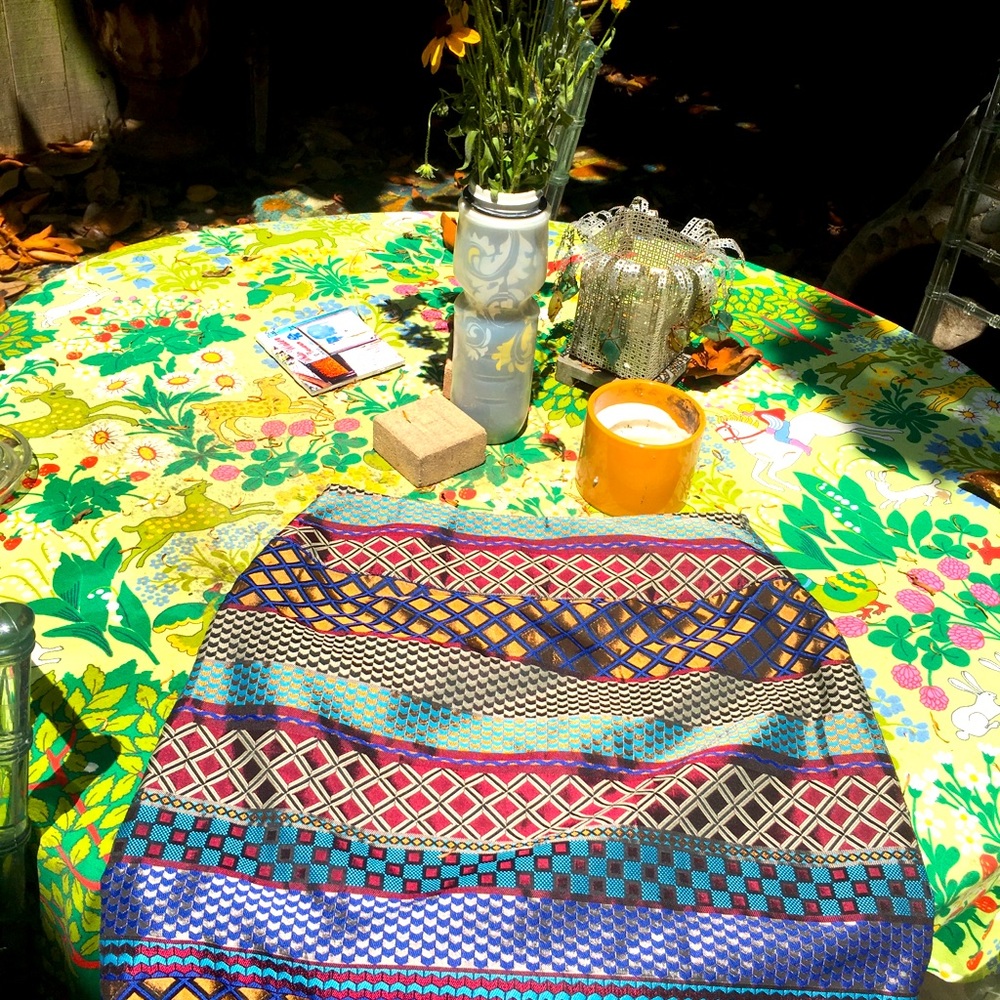 Size 6 silk vibrant striped skirt .Petite